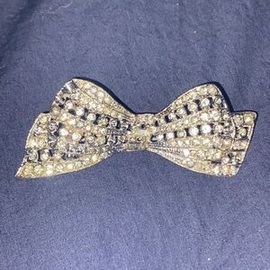 Crystal Rhinestone & Silver Tone Bow Tie Pin/Brooch